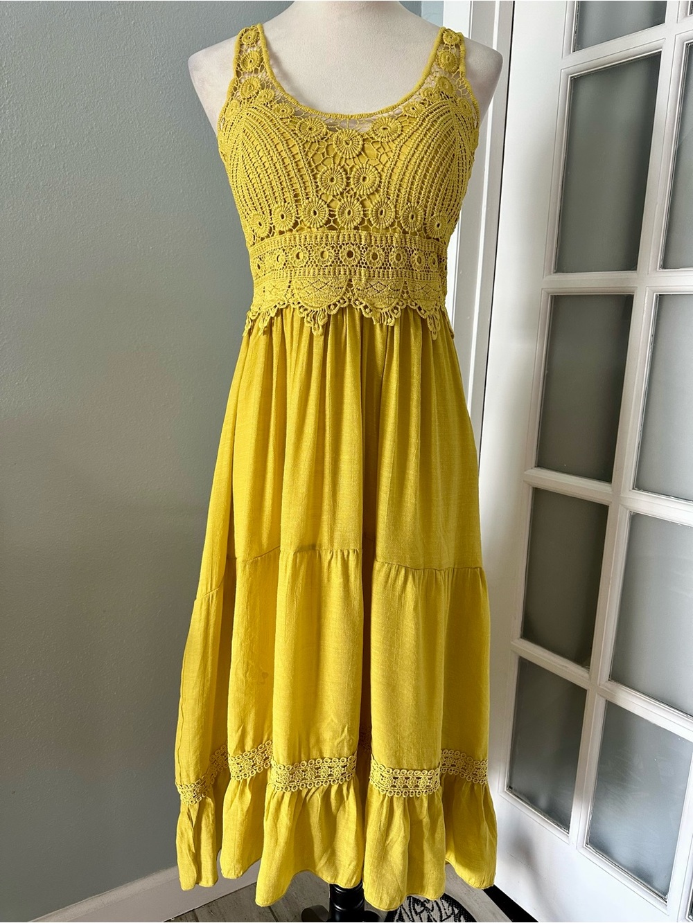 Sunshine Crochet Bodice Yellow Maxi Dress